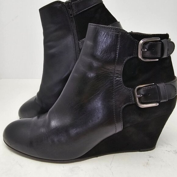 Agl Shoes - Womens AGL Black Leather Suede Wedge Short Ankle Boots, Women's 40 (8.5)